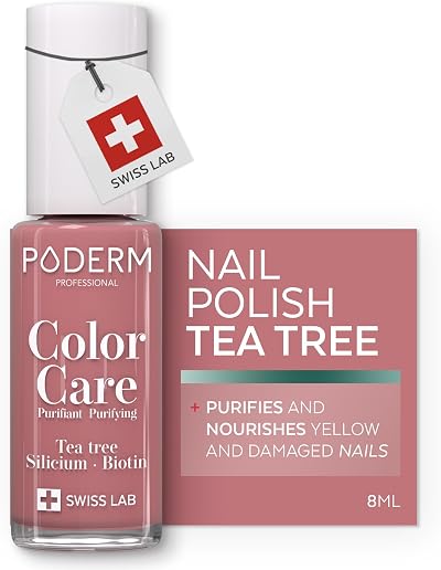 PODERM Nail Polish with Tea Tree Rosewood 8ML purifies nourishes yellow nails