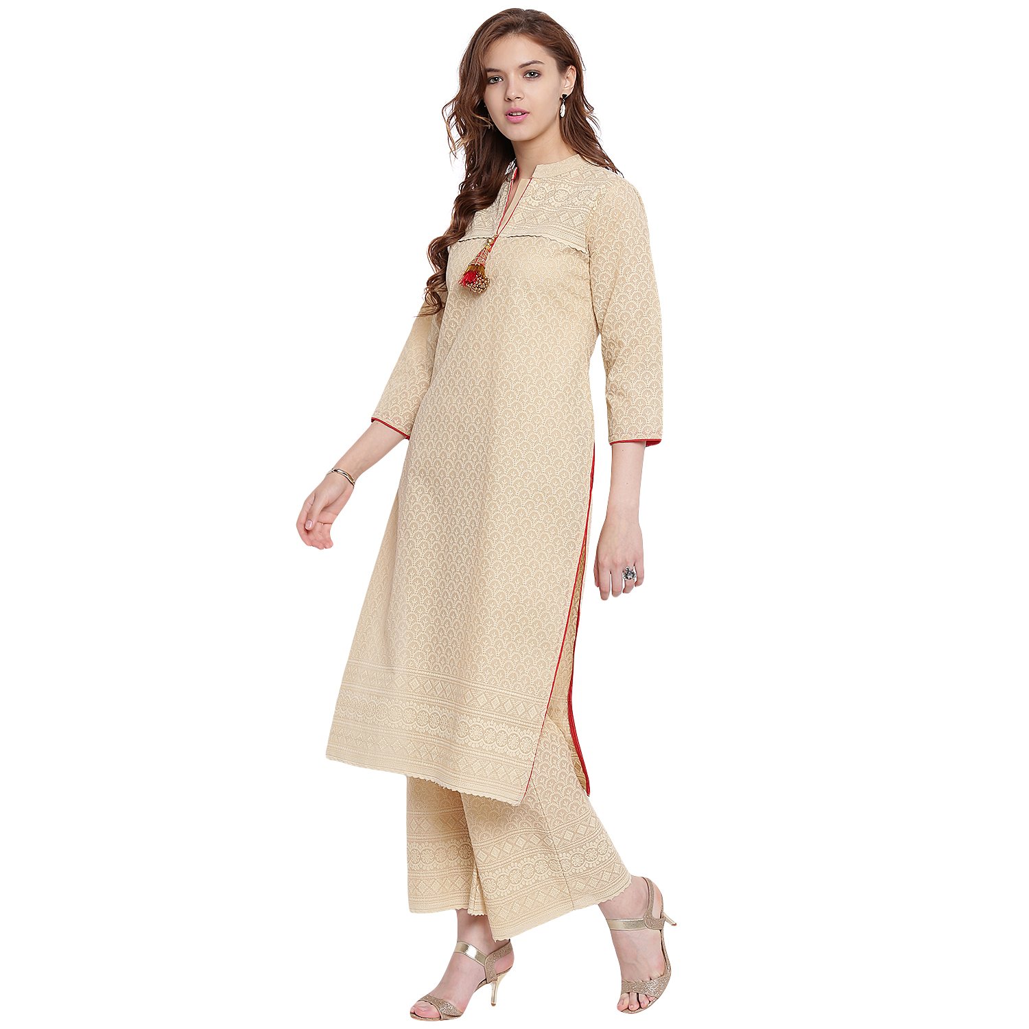 pinky pari cotton embroidered straight festive kurta with embroidered palazzo