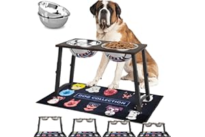 TIDANT Elevated Dog Bowls for Large and X-Large Dogs, with Spill Proof Mat, 4 Heights Adjustable Wood Raised Dog Bowl Stand with Two Stainless Steel Food and Water Bowls, Non-Slip