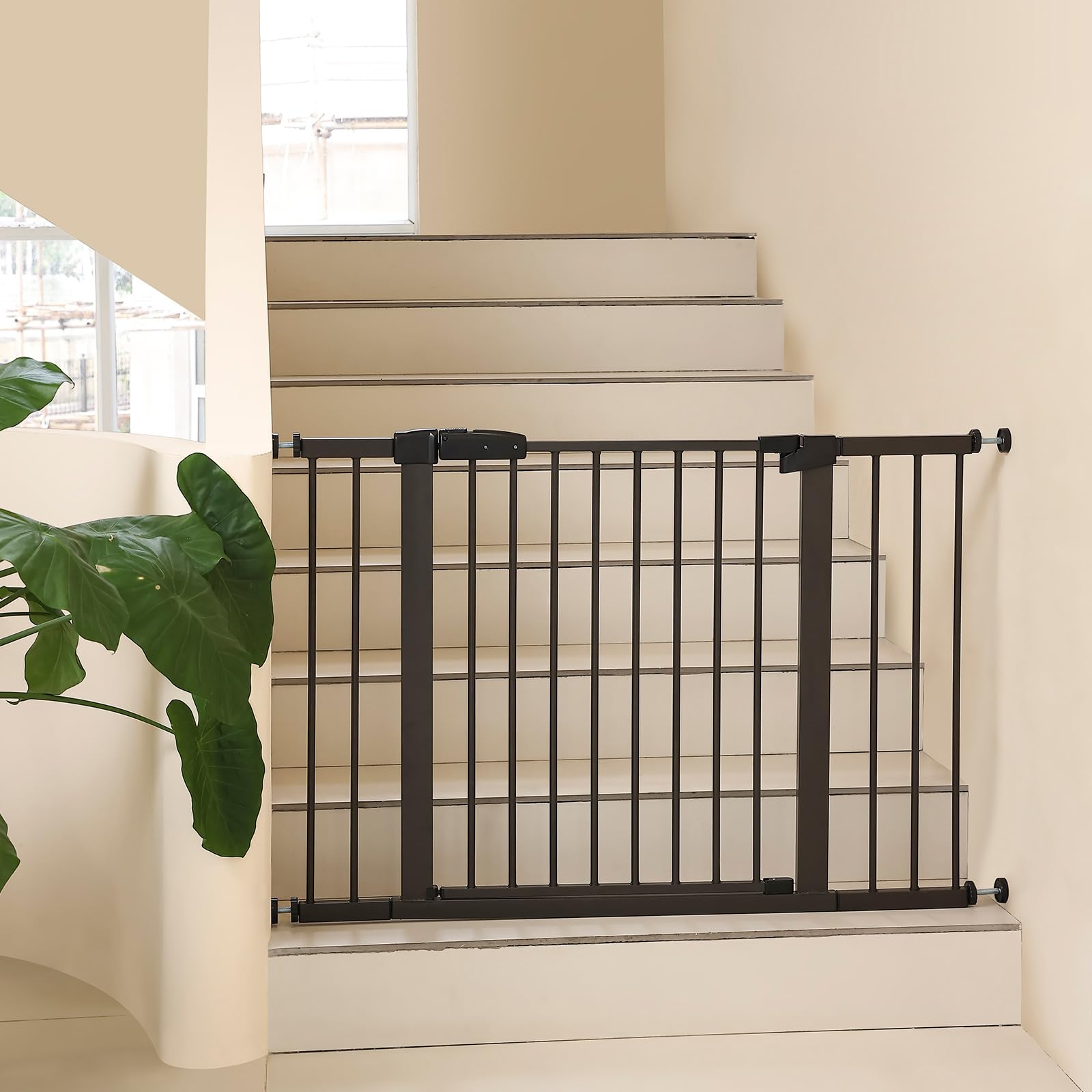 Photo 1 of 29"-57" Baby and Pet Safety Gate, 30" Tall Metal Walk-Thru Gate for Doorways & Stairs, Easy One-Hand Open, Dual Lock, Extensions & Wall Mounts Included (Brown, 29"-46" W x 30.5“H)