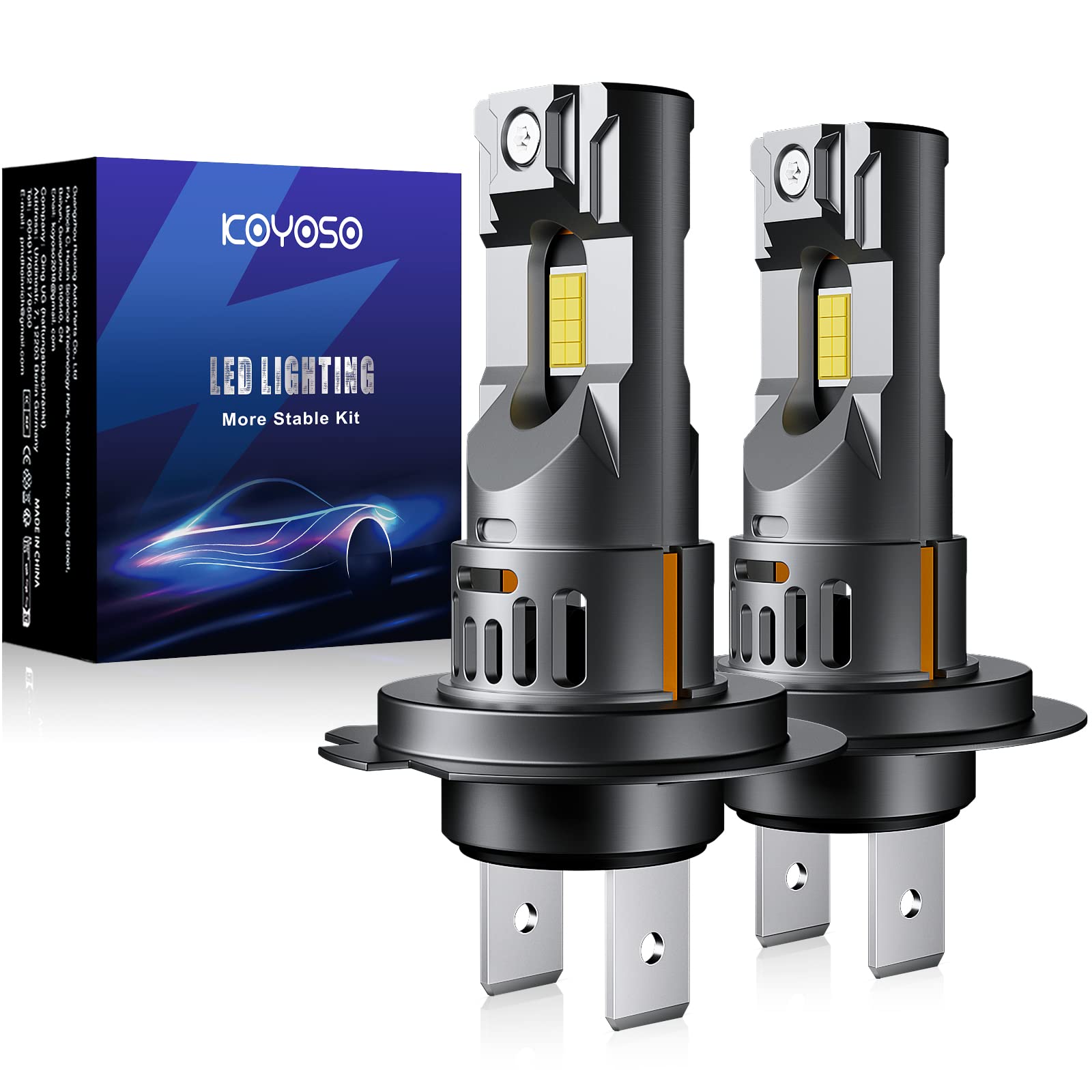 KOYOSO H7 led Headlight Bulb: 55W 15000LM,6500K White,Halogen Replacement, 1:1 Mini Size, No Adapter Required Plug and Play, Pack of 2