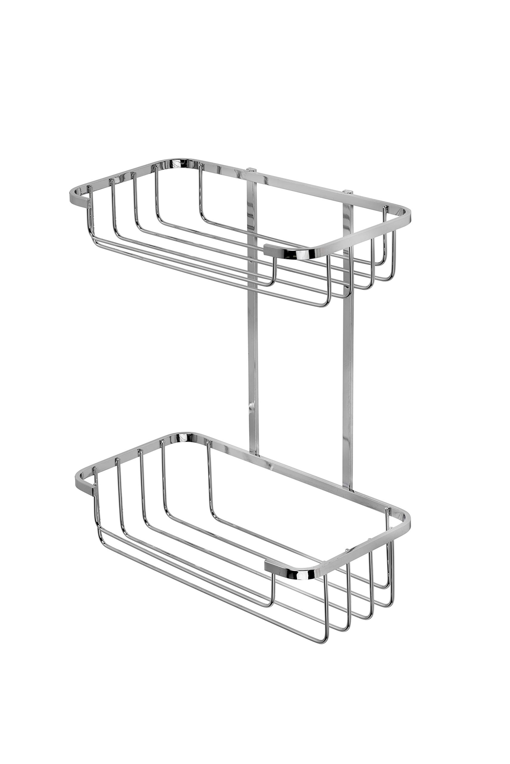 Croydex Stainless Steel Two Tier Shower Caddy - Durable Chrome Plated Bathroom Shelves, Rust Free Modern Shower Basket for Wet Areas, Includes Fixings