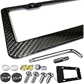ZXFOOG Carbon Fiber License Plate Frame- 100% Handcrafted Real Carbon Fiber Cloth Wrap Holder, Wide Edge Black Stainless Steel Car Tag Cover with Stainless Steel Screws Caps, 1 Pack 2 Hole