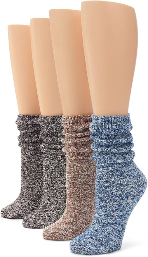 No Nonsense Women's Marl Slub Slouch Boot Sock, 4 Pair Pack, Black