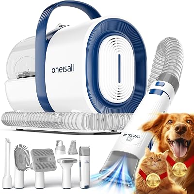 oneisall Dog Grooming Kit with Vacuum 12000Pa 7 Tools Cordless Hair Deshedding