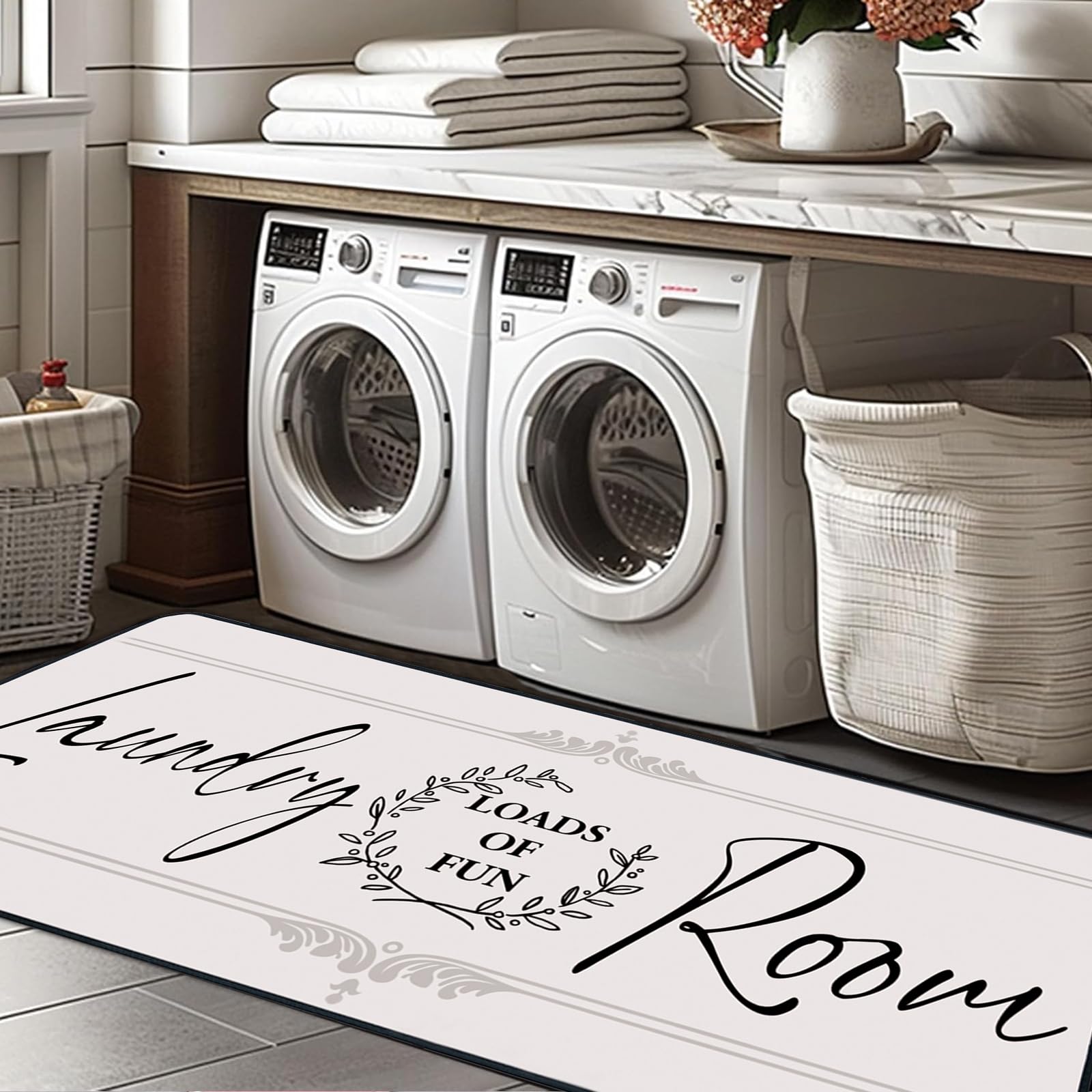 Photo 1 of Laundry Room Rug Runner 24"X72" Non Slip Farmhouse Mats Organization and Washable Floor Long Rugs for Laundry Room Accessories Mudroom Kitchen Bathroom Area Rugs Decor