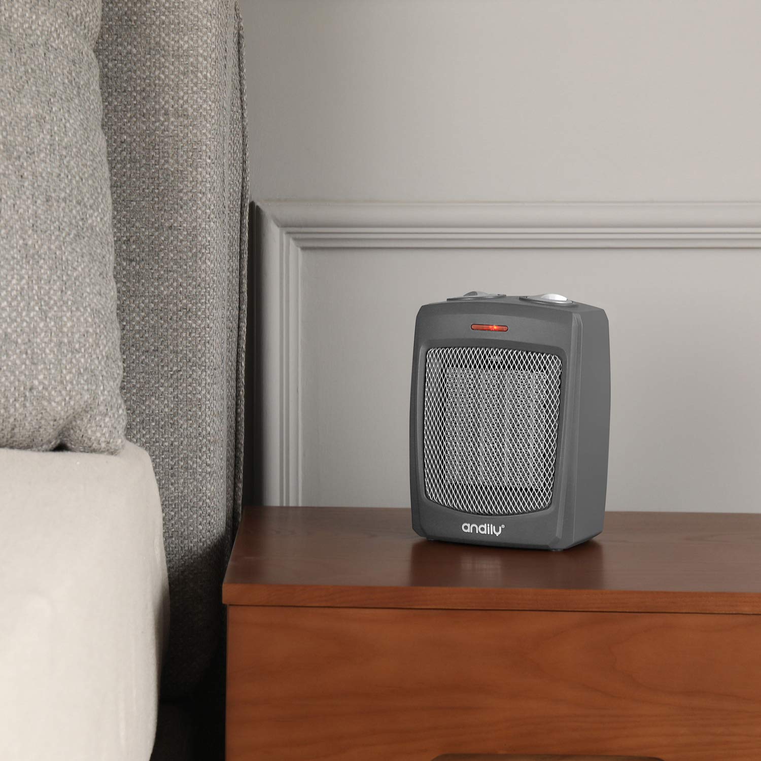 andily Space Heater Electric Heater for Home and Office Ceramic Small Heater with Thermostat, 750W/1500W (Grey)