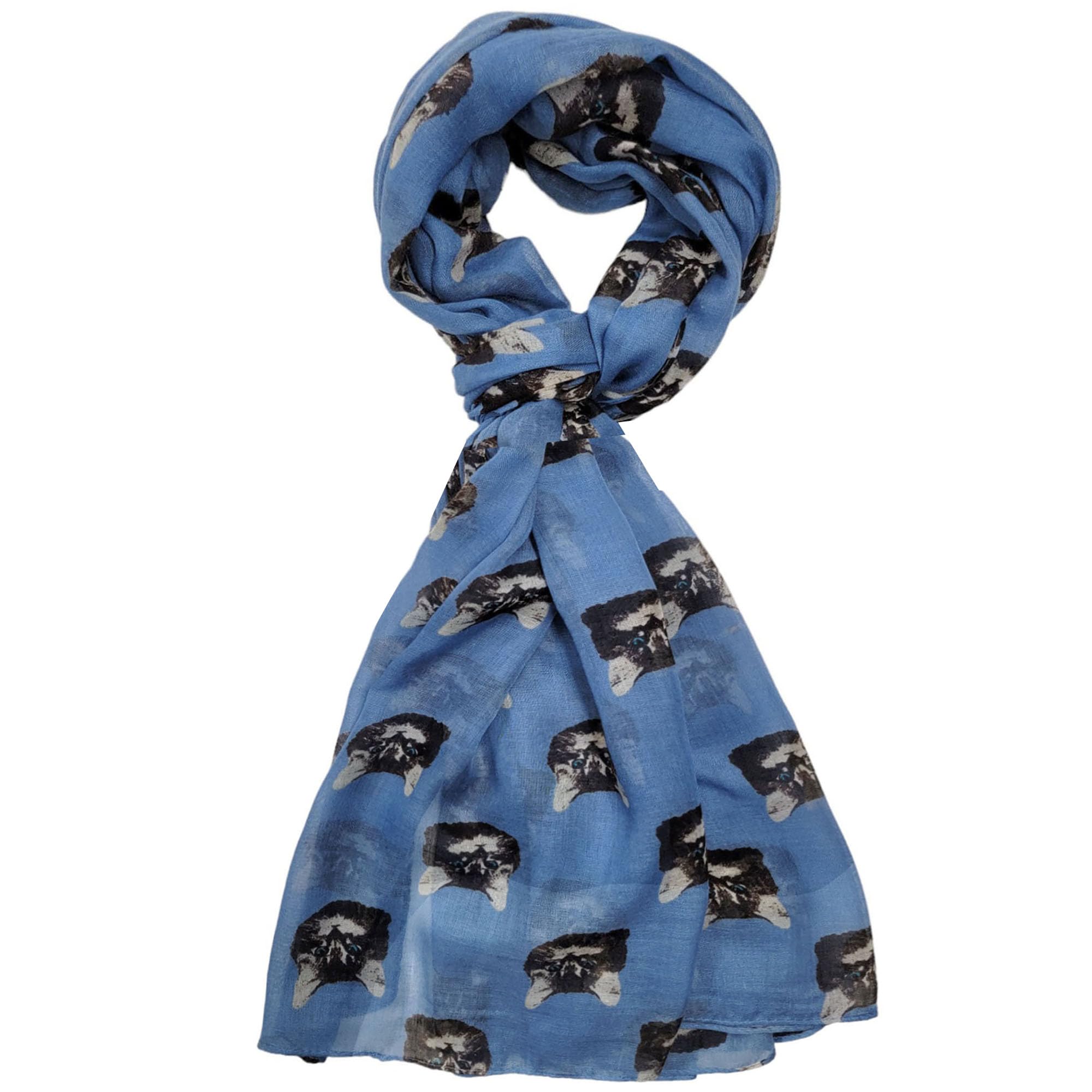 GFM® Tabby Cat Cats Print Scarf (FLD)(CT-87-BechNL-Blue)