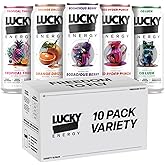 Lucky Energy Sugar Free Energy Drinks, Variety Pack, 16oz Cans (10-Pack) Healthy, Zero Sugar Energy Drink with Maca, Ginseng, Beta-Alanine, Taurine & 200mg Caffeine