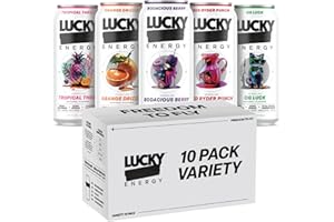 Lucky Energy Sugar Free Energy Drinks, Variety Pack, 16oz Cans (10-Pack) Healthy, Zero Sugar Energy Drink with Maca, Ginseng, Beta-Alanine, Taurine & 200mg Caffeine