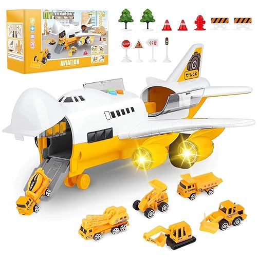 BAZOVE Airplane Toy with Construction Toy Cars Set, Transport