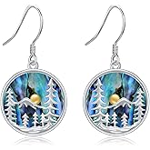 Mountain Dangle Earrings Stelring Silver Abalone Shell Nature Mountain Earrings Jewelry Gift for Outdoors Women