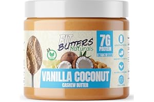 Fit Butters High Protein Naturally Sweetened Vegan Cashew Butter - Added Protein and Coconut Oil, Low Sugar, Complete Protein Dessert Flavored Natural Nut Butter (Vanilla Coconut)