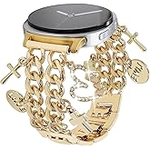 REALSIGN Metal Band Women Compatible with Samsung Galaxy Watch 8 40mm/44mm,Galaxy Watch 8 Classic 46mm,Stylish Cuban Chain Wristband with Cute Charms Pendants Bracelet