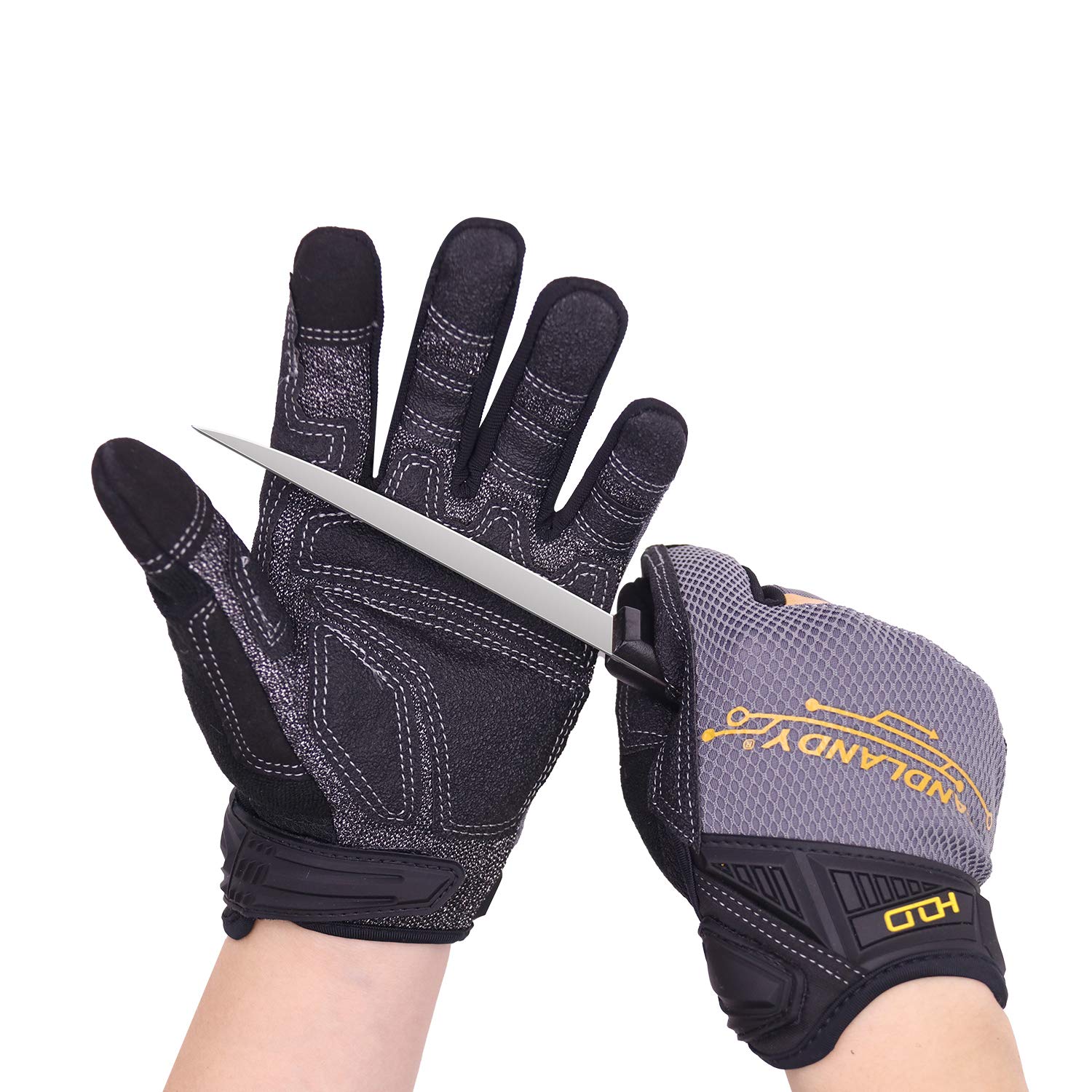 HANDLANDY Mens Work Gloves, LEVEL 5 Cut Resistant Mechanics Gloves