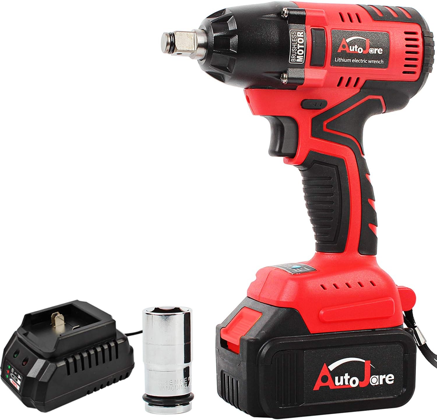 Cordless Impact Wrench with 1/2” Chuck, Max Torque 405 ft.lbs (550N.m), Powerful Brushless Motor, 3.0A Li-ion Battery with Fast Charger, Carrying Case & 1pc 22mm Socket, Autojare B1803