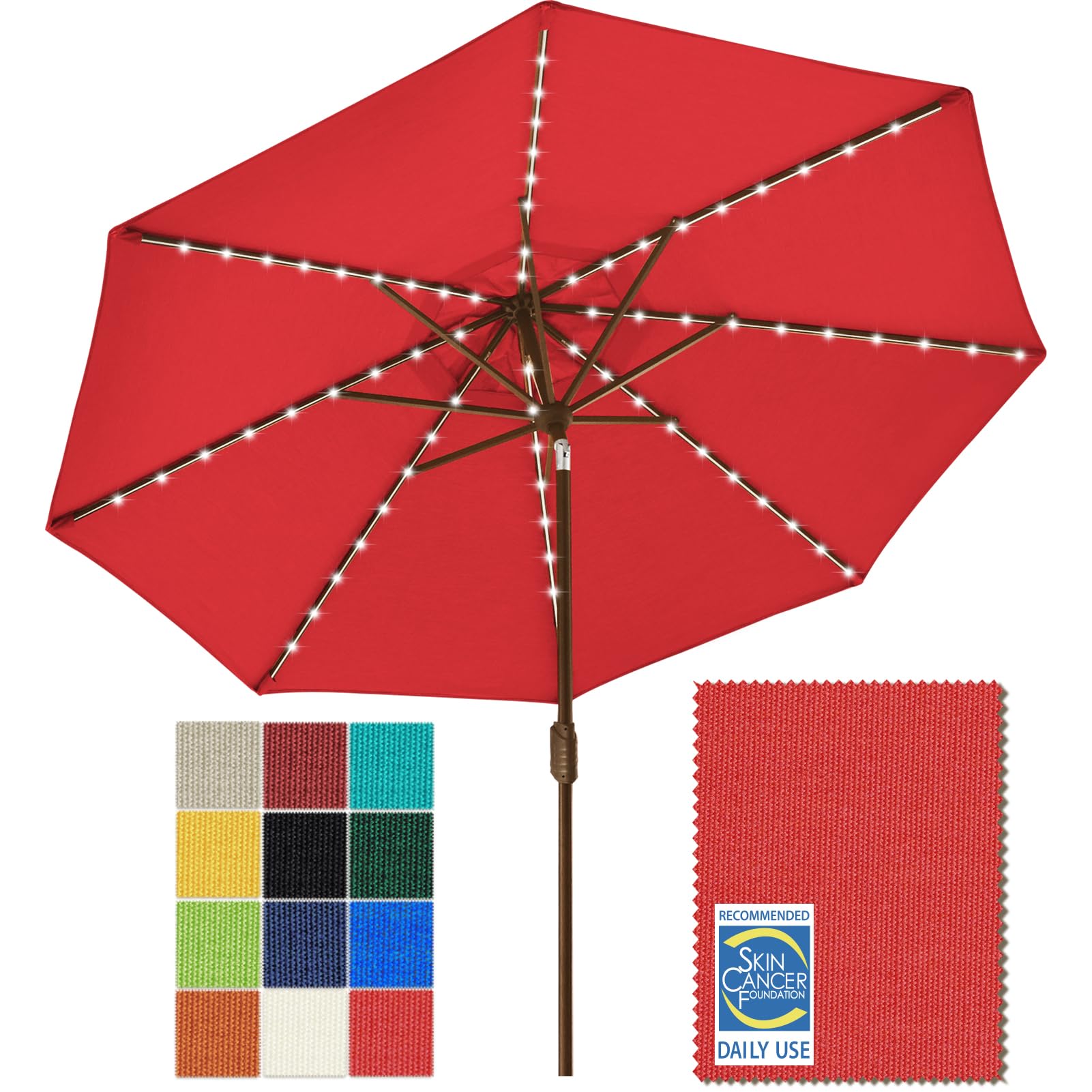Photo 1 of **RUSTY CRANK HANDLE**EliteShade USA 10-Year-Non-Fading Solar 9ft Market Umbrella with 80 LED Lights Patio Umbrellas Outdoor Table Umbrella with Ventilation, Logo Red