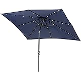 Amazon Com Sunray 9 Ft X 7 Ft Rectangle Next Gen Solar Lighted Market Patio Umbrella And Base Scarlet Garden Outdoor
