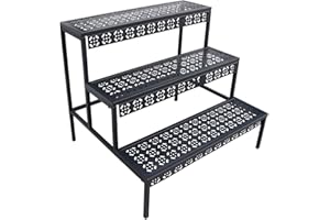 aboxoo 3 Tier Stair Style Large Metal Plant Stand, Garden Display Shelf Flower Pot Holder Storage Organizer Rack for Indoor H