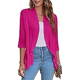 Zeagoo Women's Open Front Cardigan 3/4 Sleeve Draped Ruffles Soft Knit Sweaters S-3XL
