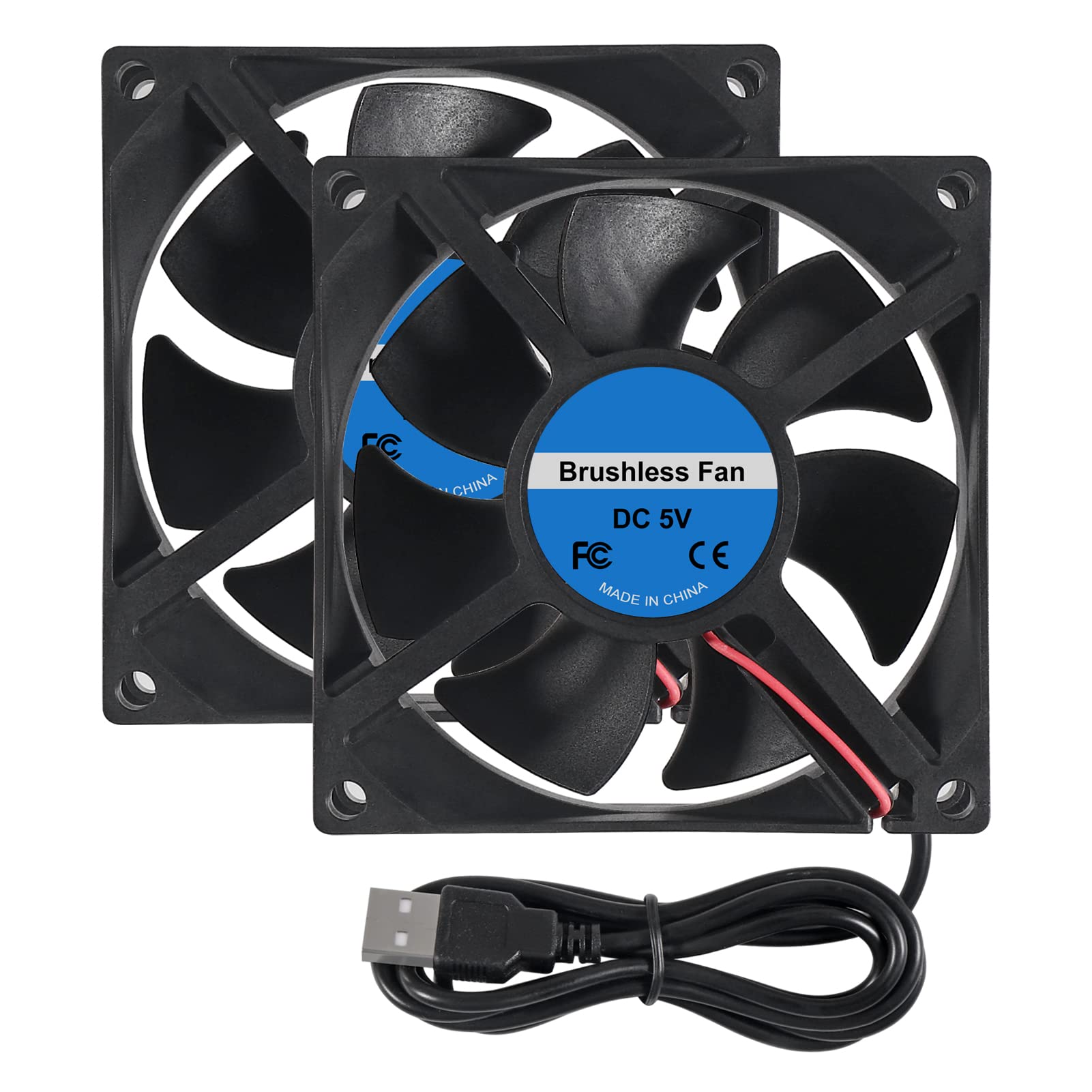 2PCS 8025 Fan 80x80x25mm DC 5V 80mm x 25mm Brushless Cooling Fan, Replacement Ball Bearing 80mm Fan for Cooling DIY PC Computer Case Fan - USB