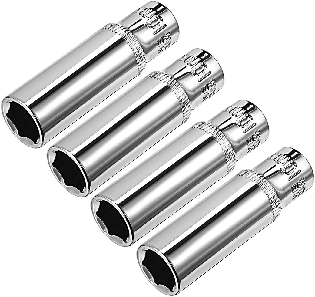 sourcing map 4 Pcs 1/4 Inch Drive 10mm 6-Point Deep Socket, Metric, Cr-V