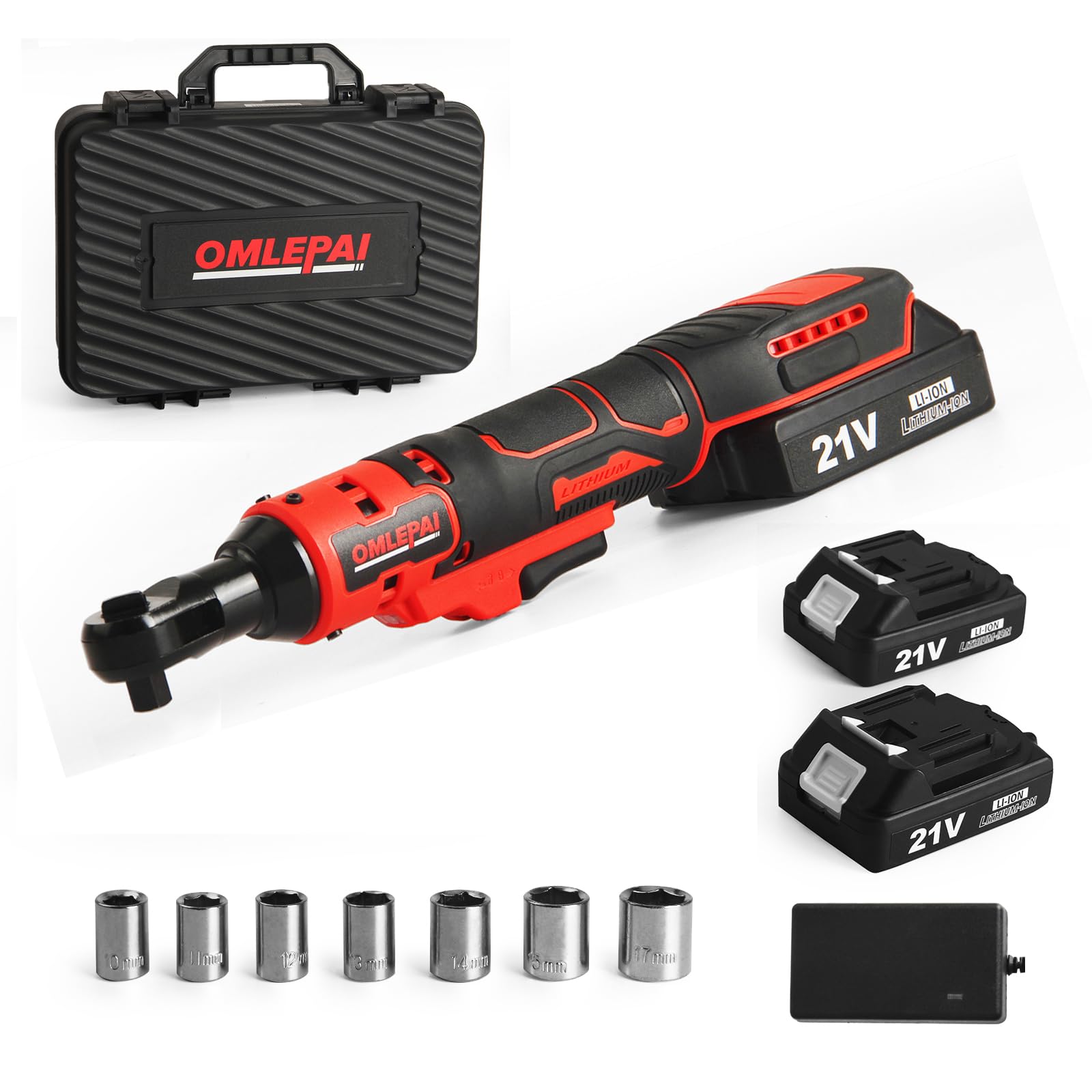 Photo 1 of Omlepai Electric Ratchet Wrench Set, 3/8" 21V Power Ratchet Tools, Cordless Ratchet Wrench, Included 6 Sockets and Charger, Variable Speed & LED Light
