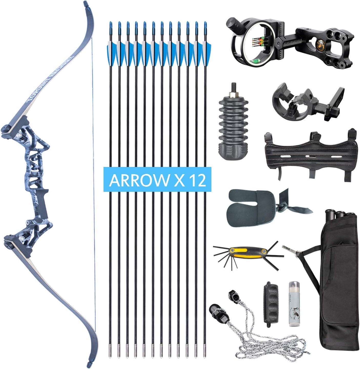 XQMART Takedown Recurve Bow,Bow and Arrow Set,Archery Bow R3,Hunting Recurve for Adults,Draw Weight 45lbs,Right Handed