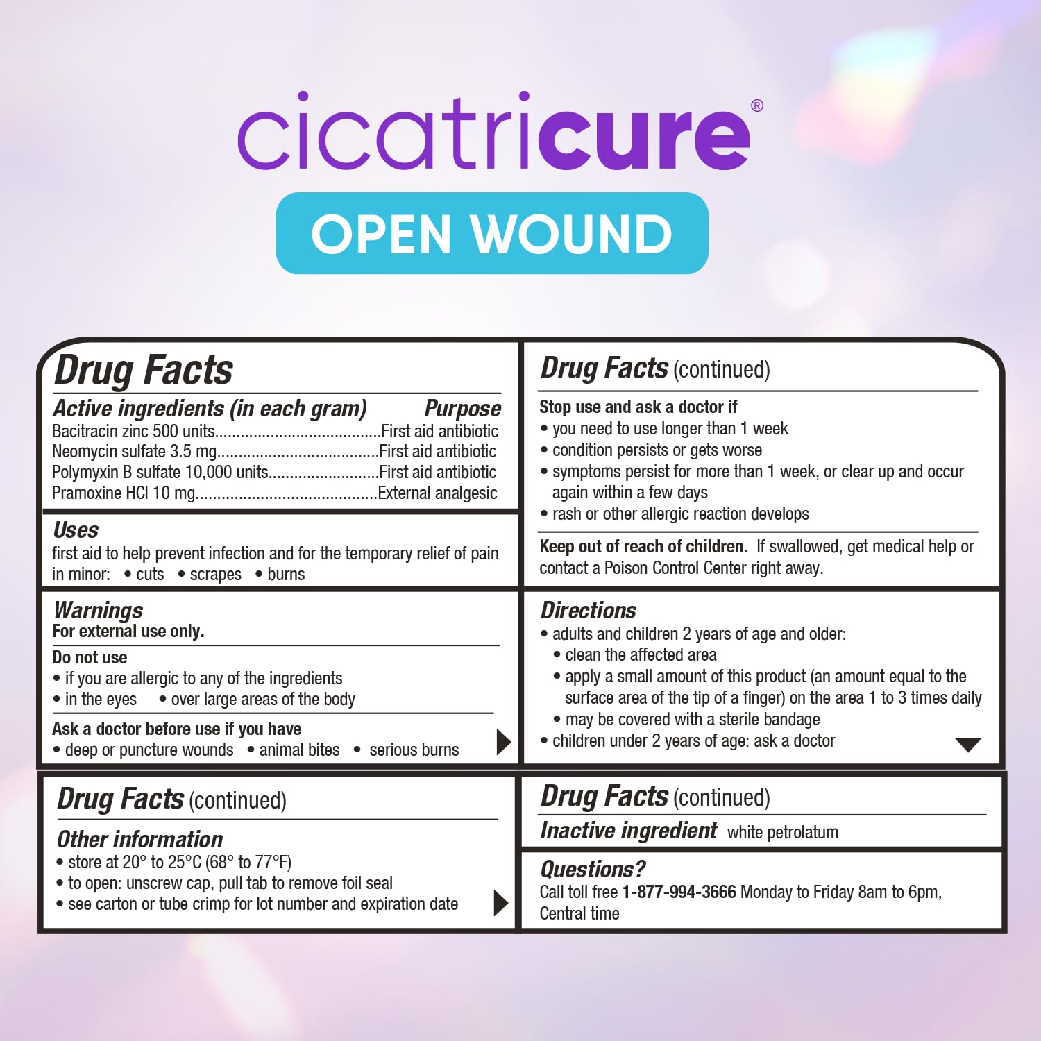 Cicatricure Triple Antibiotic Ointment with Pain Relief, Bacitracin Antibiotic Ointment & Cream for Wound Care, Healing Ointment for Cuts, Burns, Insect Bites, First Aid Supplies Essential, 1 oz