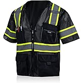 Sicalobo Men's High Visibility Safety Mesh Vest with 10 Pockets,Hi Vis Class 3 Reflective Work Vests Zipper Front Workwear