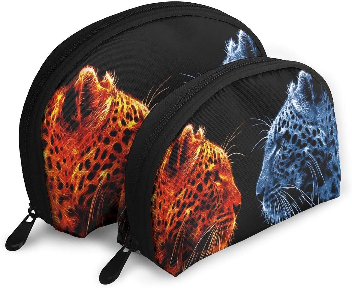 Fire Leopard Ice Leopard Womens Travel Makeup Bag Shell Cosmetic Bags - Pack of 2