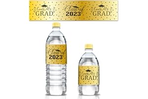 FaCraft Graduation Labels Stickers for Water Bottles,24pcs Gold Class of 2023 Water Bottle Wrapper Labels Decal,Waterproof Water Bottle Labels for Graduation College High School Senior Party Favor