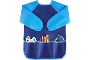 VCOSTORE Kids Art Smock, Waterproof Toddler Paint Smock, Long Sleeve child painting apron with 3 Pockets