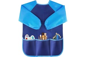 Lot De 8 Tabliers à Manches Longues Pour Enfants - 3 Poches - Protection Cuisine, Peinture, Bricolage - Taille 3-5 Ans - Matière Imperméable Et Lavable