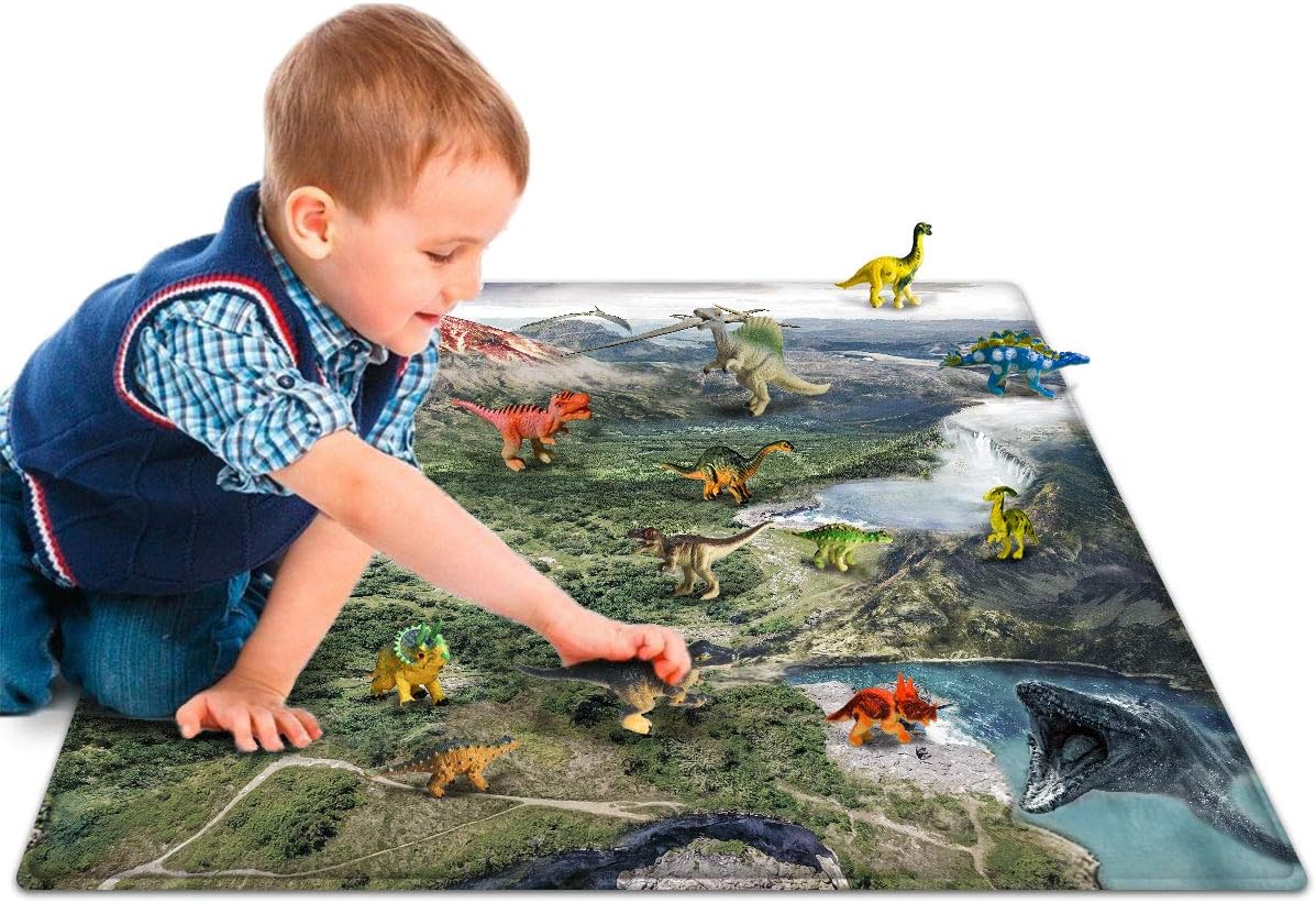 Dinosaur Toys with Play Mat, 18 Pieces Educational Realistic Dinosaur Figures and 28.5" x 28.5" Playmat, Plastic Dinosaurs Figurines Playset, Perfect Party Favors Supplies