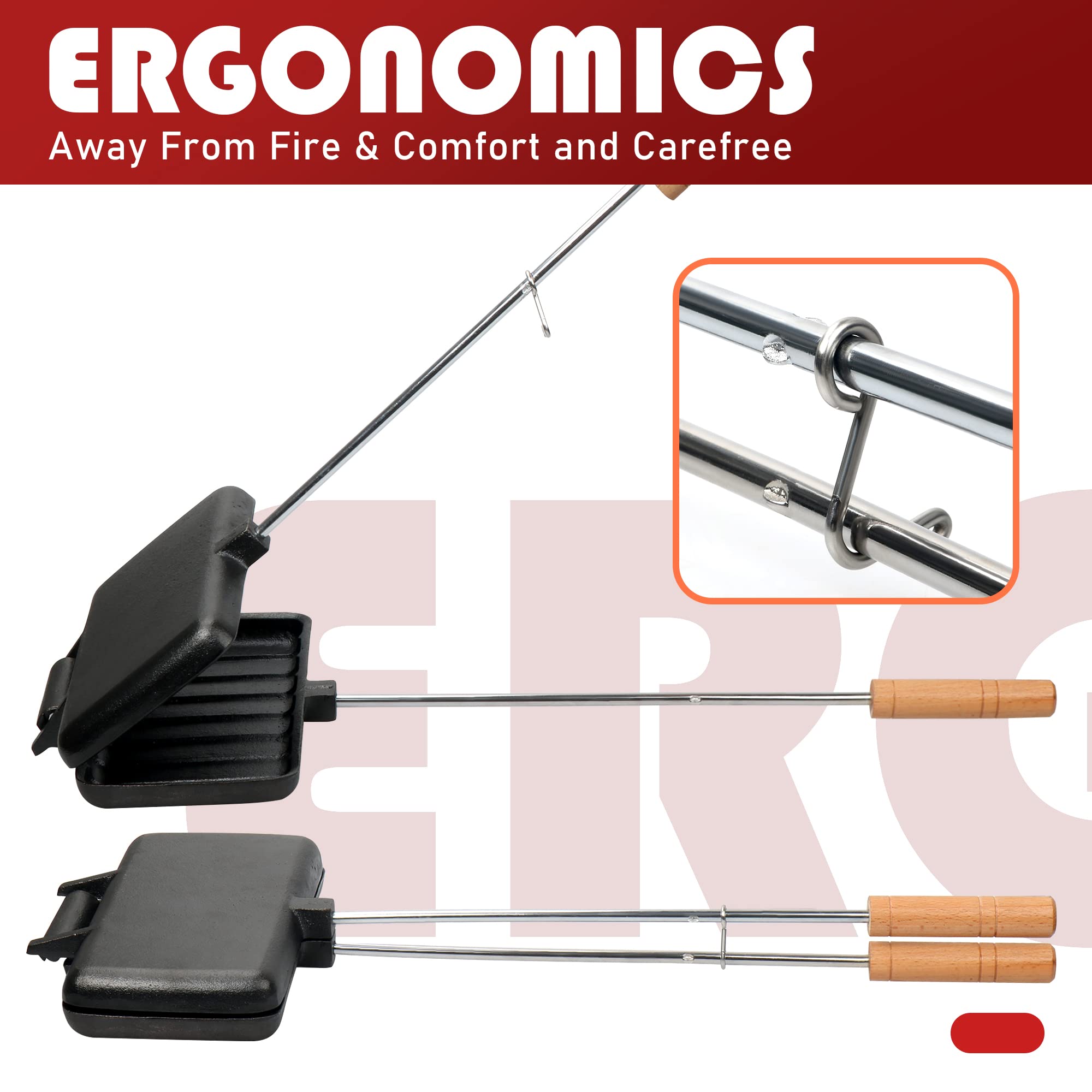 Double Pie Irons for Camping Cast Iron, Portable Mountain Campfire Pie Maker, Cast Iron Campfire Pudgy Maker, Sandwich Press for Camping