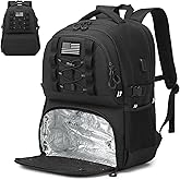 BISKLNDN Laptop Lunch Backpack for Men - 40L Large Capacity Work Backpack with Lunch Compartment and USB Post, RFID Insulated Cooler Backpack for Work, Travel, Picnic, Black