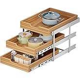 ROOMTEC 3 Tier Pull Out Cabinet Organizer, Heavy-Duty Pull Out Drawer, Slide Out Wood Shelf for Cabinets, Base Cabinet Organization for Pantry, Bathroom (16½"Wx21 D)