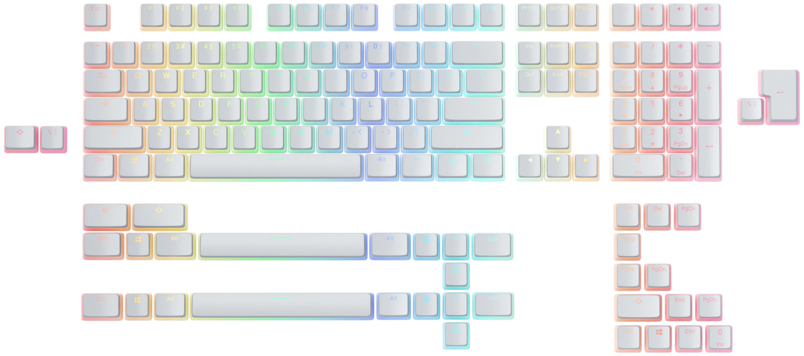 GLORIOUS Gaming 145x Aura Keycaps V2 - PBT Pudding Keycaps, RGB Friendly with Transparent Fonts & Sides, PBT Material for Durability & Deep Acoustics - American QWERTY Layout - White