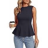 BTFBM Womens Summer Tops 2026 Business Casual Outfits Crew Neck Sleeveless Shirts Slim Fit Peplum Tank Top