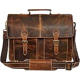 RUSTIC TOWN Handmade Leather Shoulder Briefcase Messenger Bag Mens 16 inch Laptop Satchel
