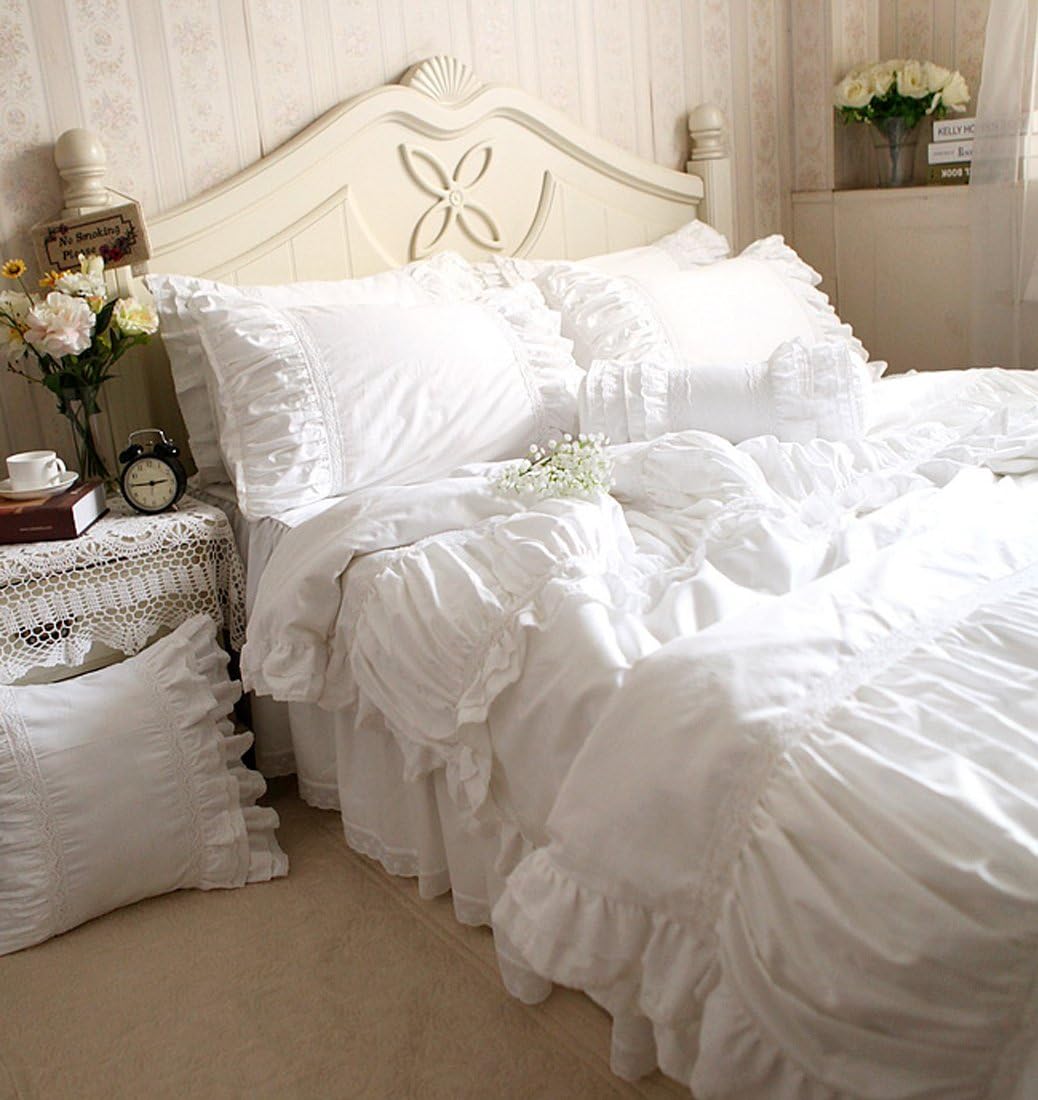 Idyllic Life Ruffle Frill White 100% Cotton Duvet Cover Set (Queen)