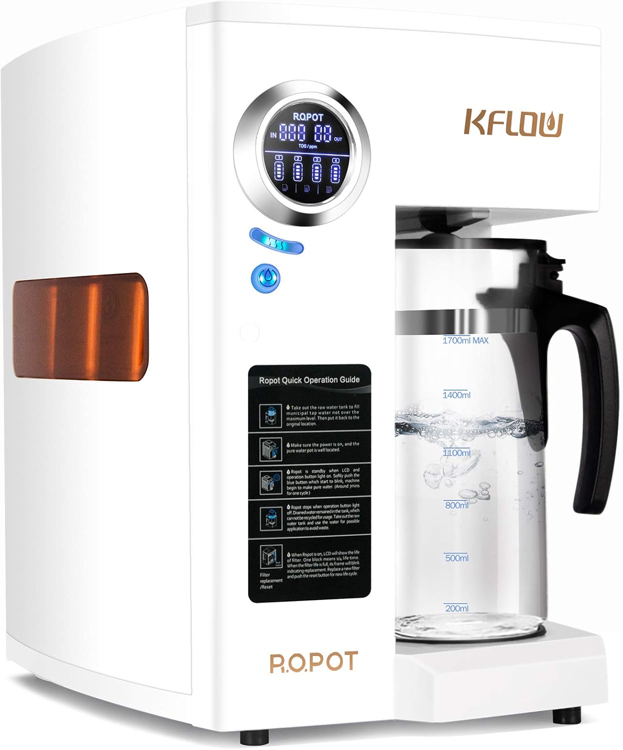 KFLOW Reverse Osmosis Water Filtration System, Countertop RO Water Filter, Double RO Tech Water Purifier with Filter Life, TDS Monitor, 0.0001 Micron Precise Filtration (KFL-TDS-180): Industrial & Scientific