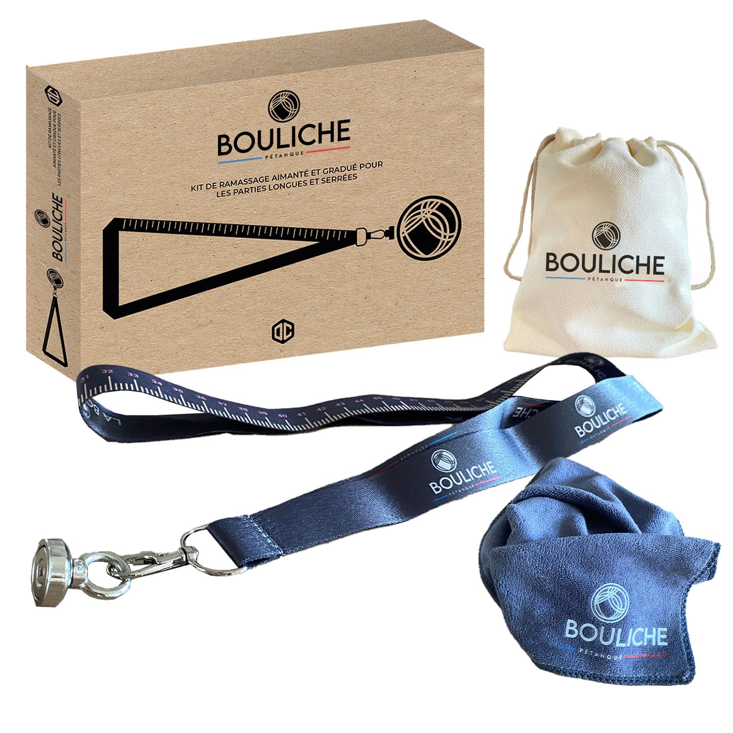 BOULICHE | Petanque Ball Picker Kit | Powerful Magnet and Integrated Measure | Cloth and Carry Bag included | Lightweight and Portable | Pétanque Accessory, Gift | OriginalCorner®