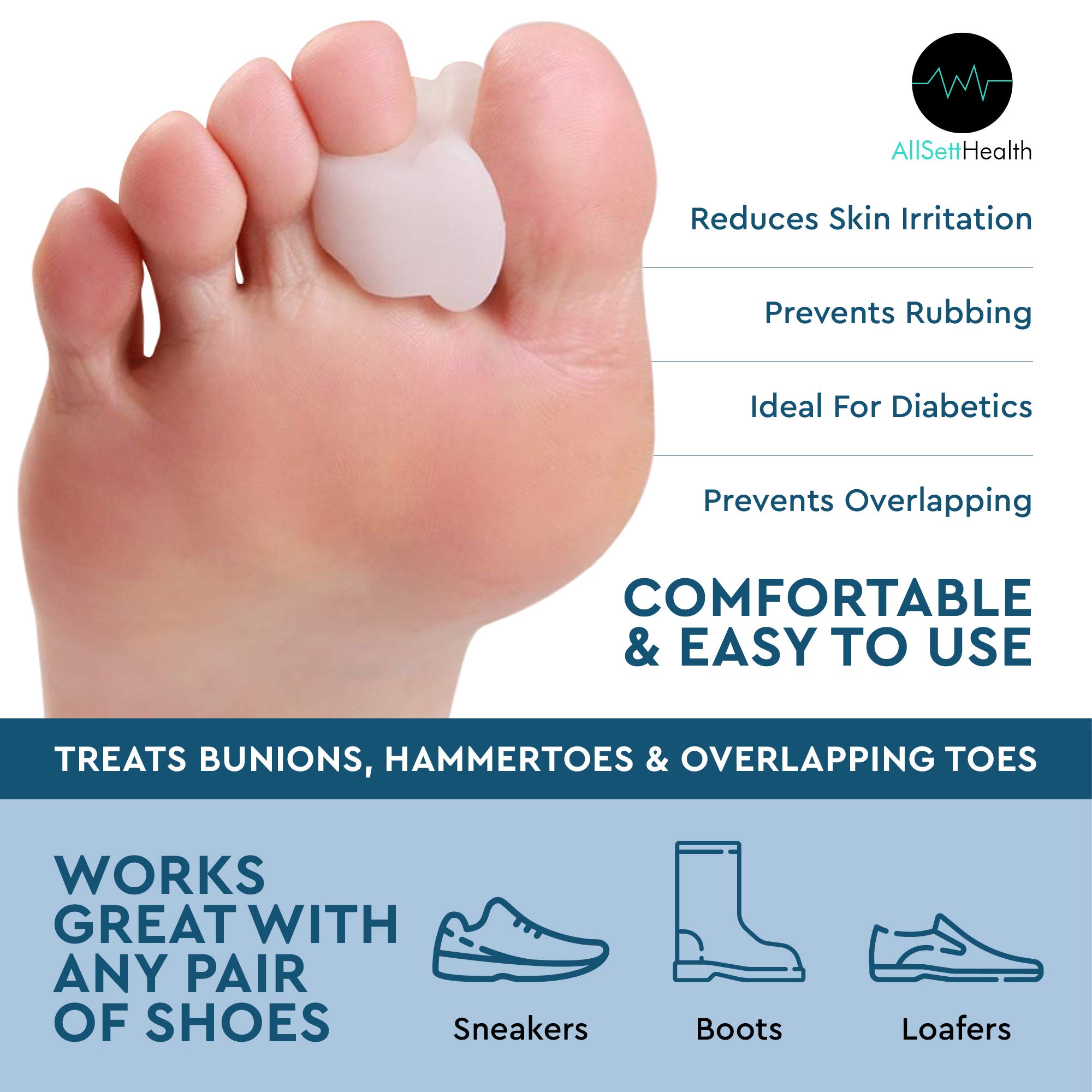 AllSett Health 8 Pack Toe Separators for Bunions Toe Spacers, Hammer