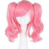 Alibuy Pink Cosplay Wigs with Pigtails 17.7" Ponytail Wig for Costume Party Wigs Halloween (Pink)