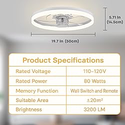 Fszdorj 20‘’ Ceiling Fan with Light, Upgraded