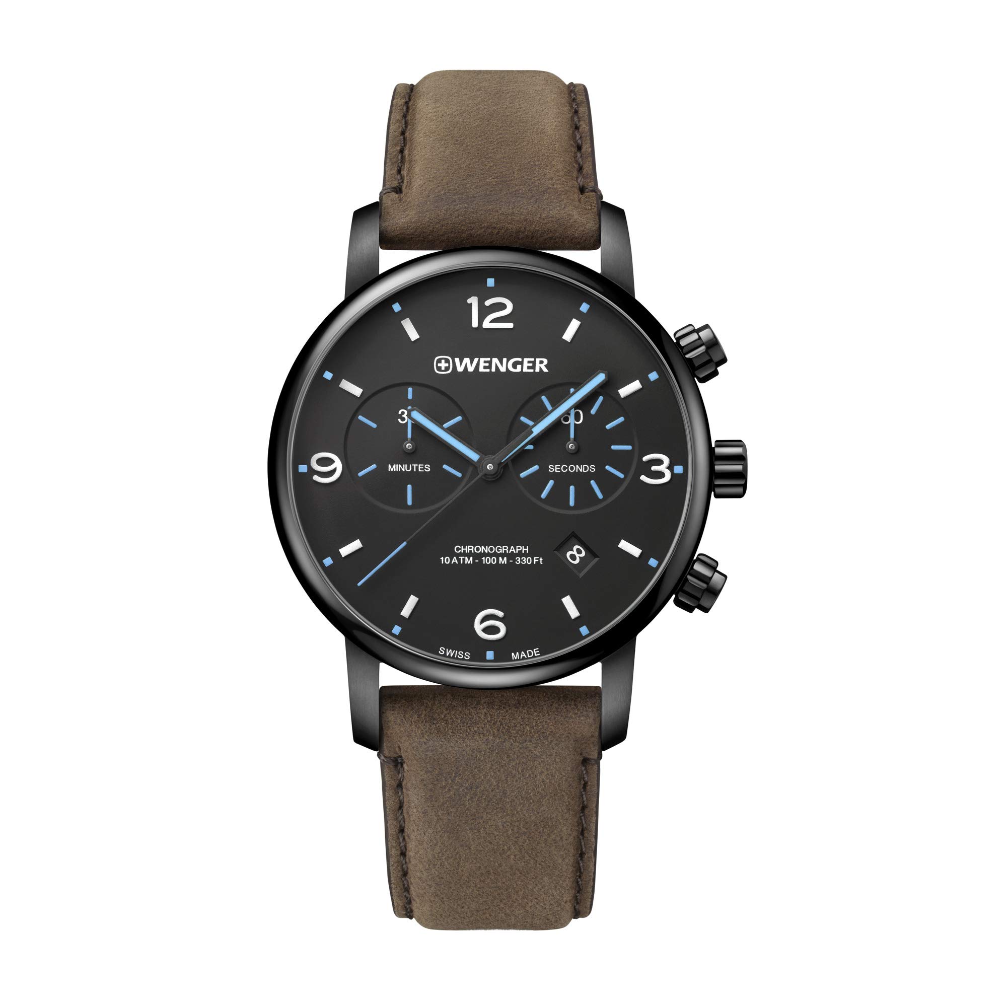 Wenger Men's Urban Metropolitan Chronograph - Swiss Made Analogue Quartz Stainless Steel Brown Leather Strap Watch 01.1743.112