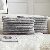 MANDIOO Pack of 2 Decorative Throw Pillow Covers Faux Fur Striped Plush Soft Cushion Covers Pillow Cases Bedroom Living Room Sofa Home 12x20 Inch Grey