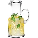 Barski - European Quality - Glass - 2 Pc Water set - Large 25 oz. Bedside Water Set - Desktop Water carafe - - with 6 oz. Tumbler Glass - with Opal (white) Handle - Made in Europe